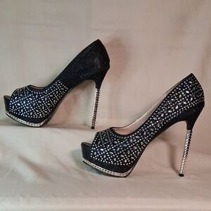 Sparkling Black Rhinestone Heels